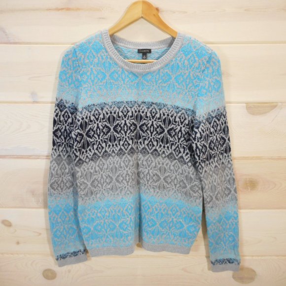 Talbots Women's M Fair Isle Pullover Lambswool Blend Sweater Blue Gray Navy - Picture 1 of 6